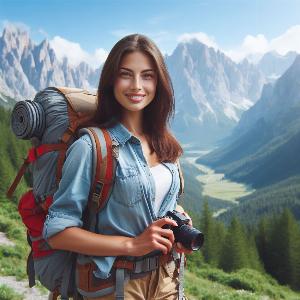 female backpacker in the mountains on a hot summer day-5